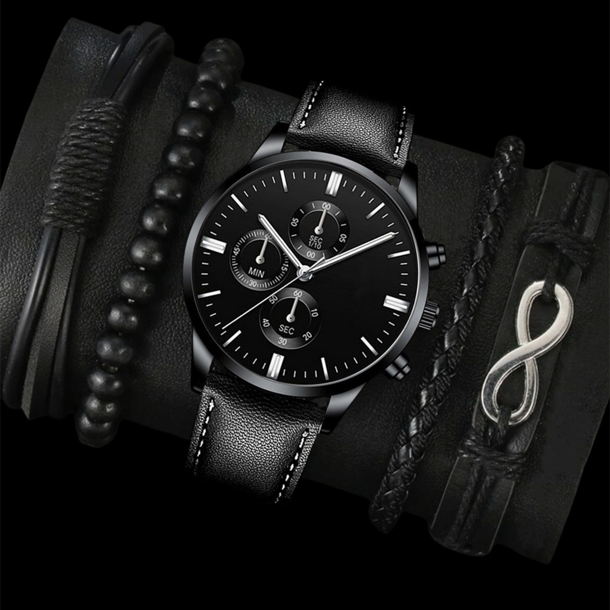 New Cross-Border Men's Watch Foreign Trade Wholesale Trendy Belt Watch Watch Bracelet Set Wrist Watch