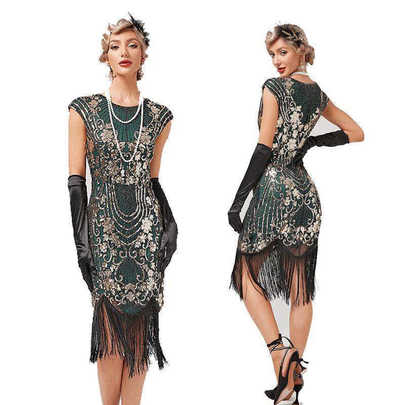 Amazon deseo real shot 1920s vintage vestido de lentejuelas borla con cuentas hechas a mano más tamaño noche