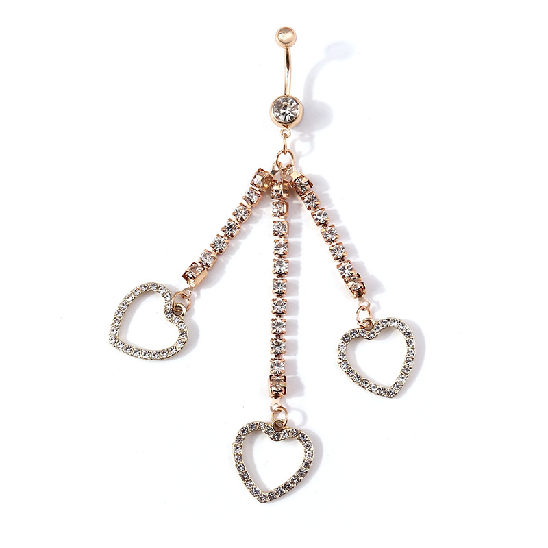 Piercing de nombril cœur avec chaîne en diamant et griffe_voghion.com