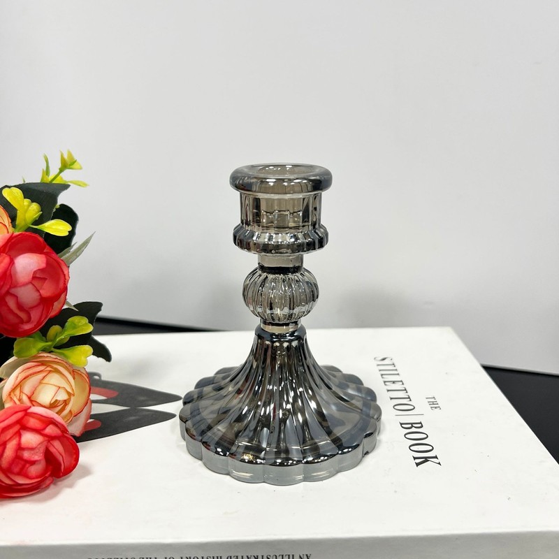 复古条纹玻璃烛台家居适配香薰蜡烛婚礼约会情人节蜡烛台装饰摆件|undefined