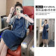 Design sense hooded casual sweater skirt women's summer fat extra large size fake two-piece Denim dress 300kg