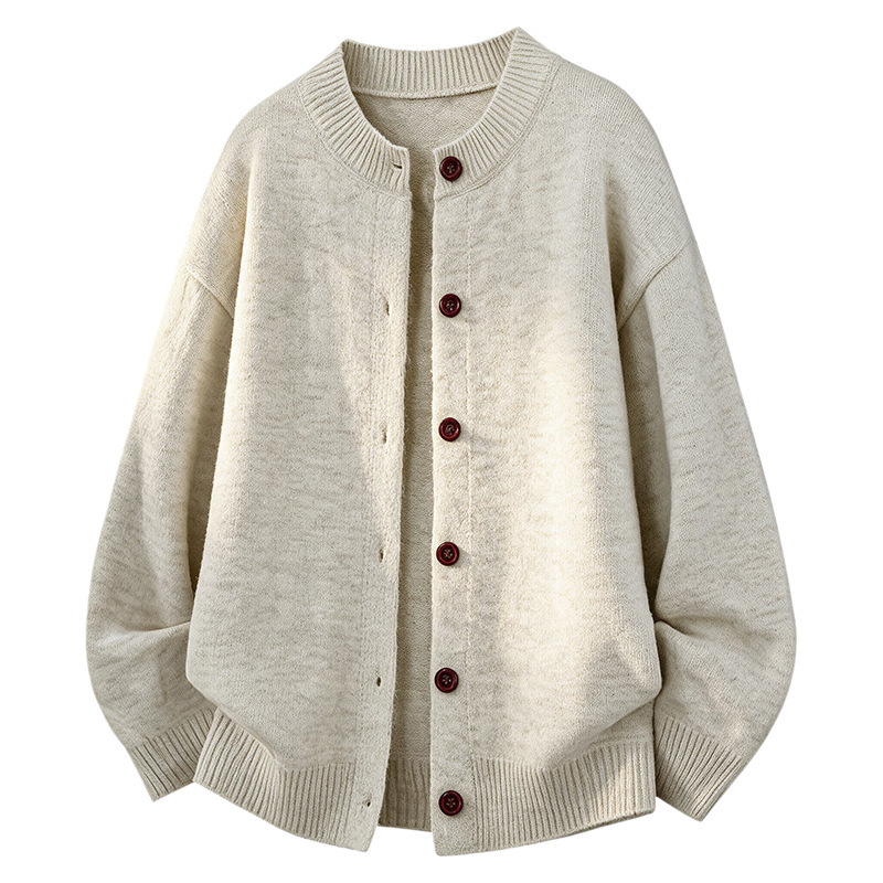 American-style solid-color button-down cardigan sweater for men, 2026 trendy loose-fit casual knit jacket