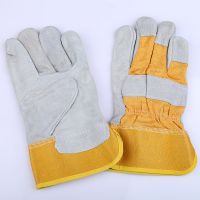 君御2111黄布二层全掌全皮工地电焊切割劳保手套灵活耐磨防护手套