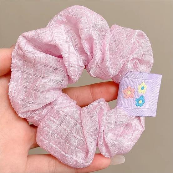 Color caramelo anillo de cabello intestino etiqueta cuadrada mujer dulce lindos adornos de cabello rosado de cabello de alta elasticidad después del toque de cabello