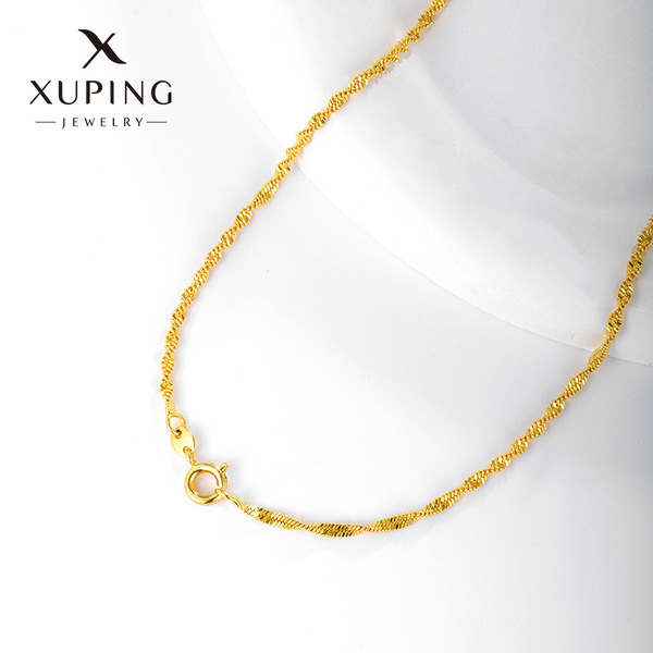 Xuping Jewelry 24K Color Double Wave Chain Necklace with O-Chain and Bamboo Link Chain, Fashionable Single Chain Wholesale from Manufacturer