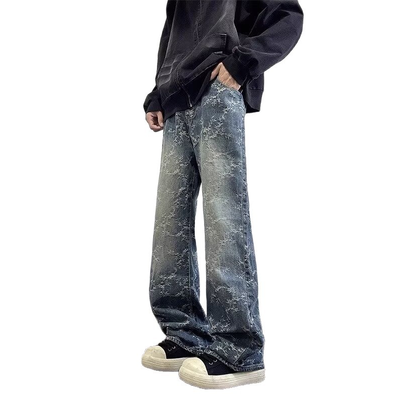 Pantalones Mezclilla Retro para Hombre de Mezclilla, Efecto Lavado y Corte Recto para Uso Diario