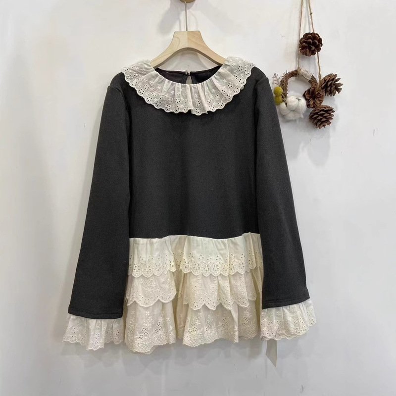 Japanese Mori Style Lace Collar Velvet Base Shirt Women's Autumn and Winter New Style Bottom Multi-Layer Lace Stacked Top for Women