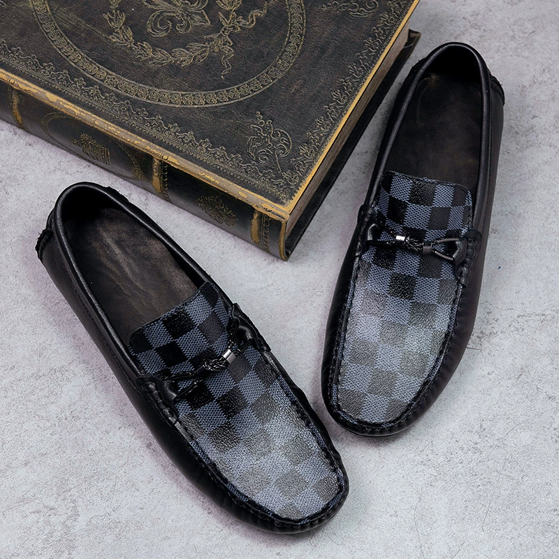7676 Мужская обувь, фасоль, обувь без шнуровки, обувь для ленивого вождения, весна-лето, повседневная обувь в клетку с низким верхом, однослойная обувь