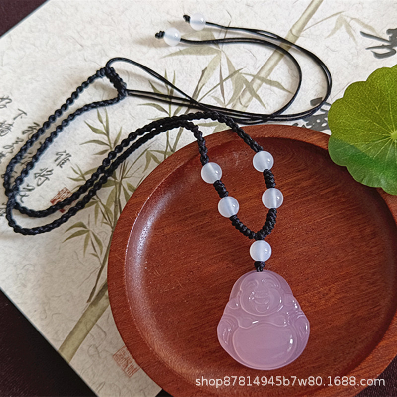 핑크와 퍼플 칼세도니 부처님(27*25mm), 검은색 끈 포함