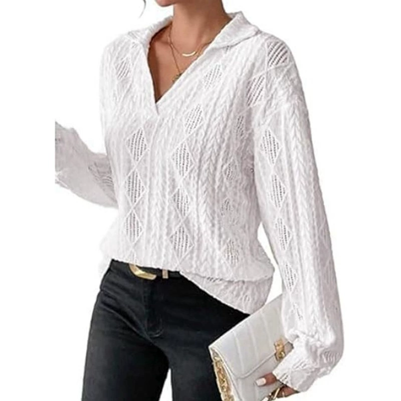 Весенне-осенний свитер 2024 года, европейский и американский стиль, свободный крой, длинный рукав, вязаный крючком, с лацканами, для Amazon