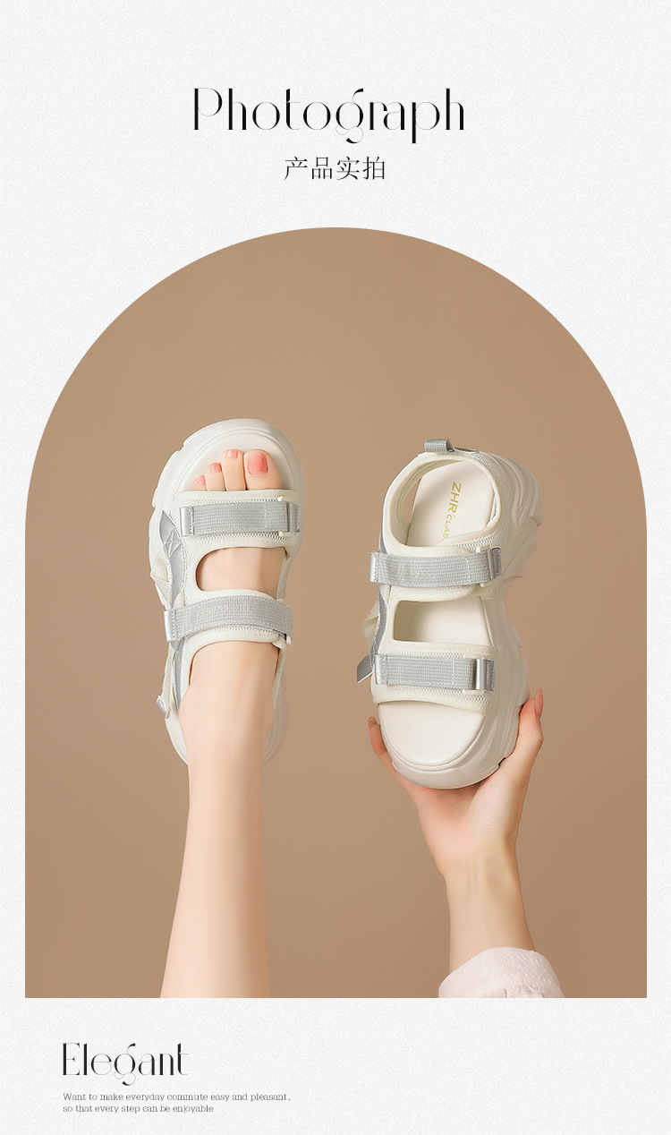 Sandal đi biển nữ thể thao quai dán chống trượt đế tăng chiều cao — G693 màu be chi tiết 13