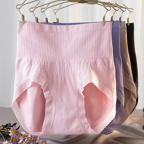 High-waist seamless underwear for women, comfortable graphene, large size, tummy control, butt-lifting, lady's triangle underwear with lace edge