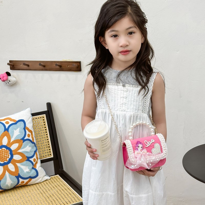 Nuevo bolso infantil niña princesa hombro mochila perla de dibujos animados bolsos accesorios bolsos de cambio