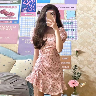 碎花裙2026新款夏季甜美气质小裙子显瘦小个子方领短袖连衣裙女装