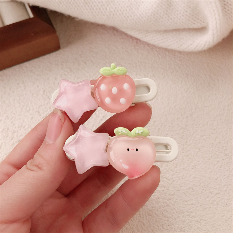 Hermoso rosa mel melocotón de fresa estrella clips de cabello de la frente de la niña cejas clips laterales dulces clips de cabello tocado