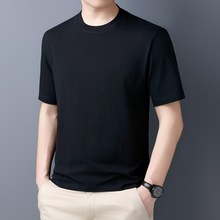 专柜高档丝光棉男装T恤短袖商务休闲薄款舒适时尚中年爸爸装上衣