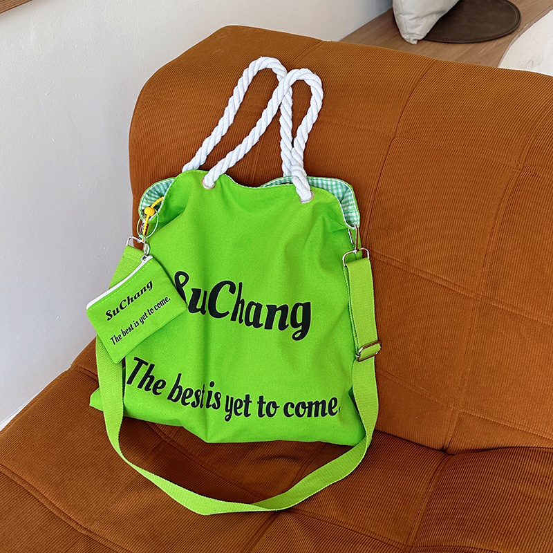 2025 New Monochrome Embroidered Canvas Bag Beach Large Capacity Craft Mummy Bag Twitter