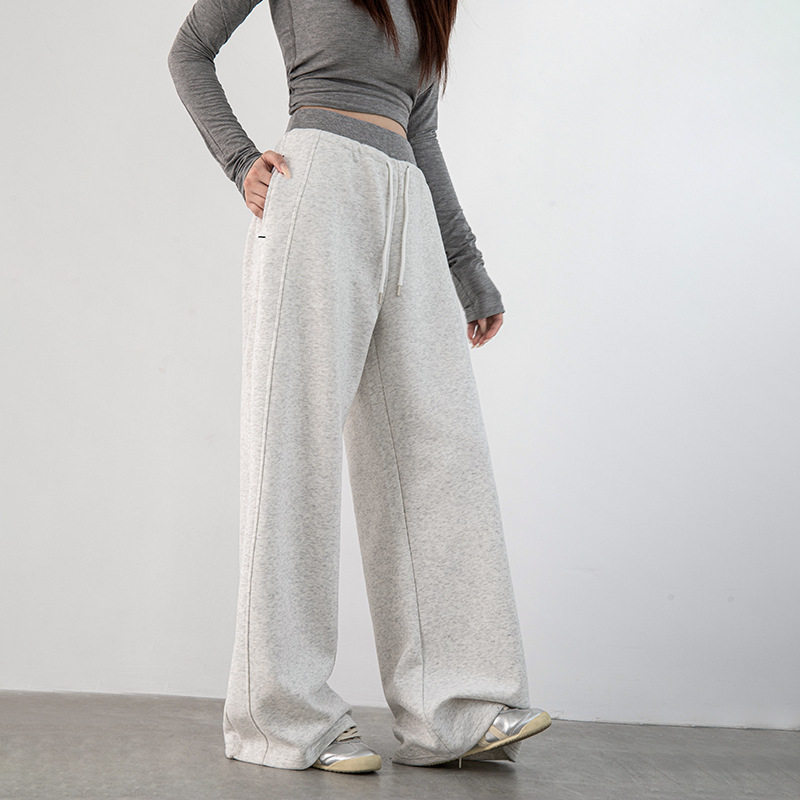 Color-Blocked Ribbed Miu-Style Gray Slim-Fit Flared Wide-Leg Pants for Women, Summer Thin Drapey Straight-Leg Casual Sports Sweatpants Color-Blocked Ribbed Miu-Style Gray Slim-Fit Flared Wide-Leg Pants for Women, Summer Thin Drapey Straight-Leg Casual Sports Sweatpants