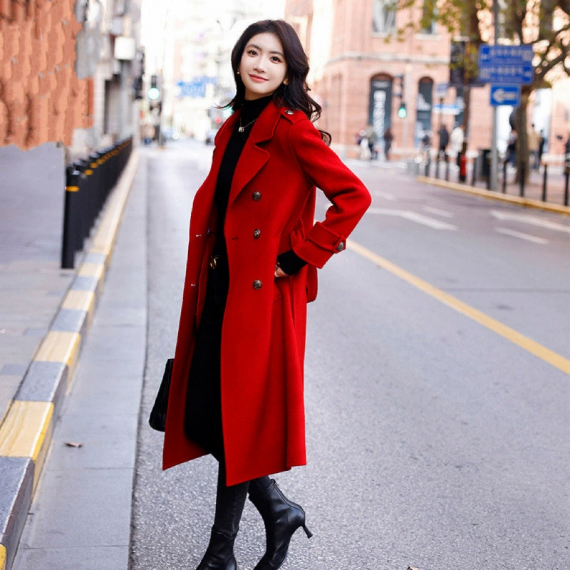 [Хлопок] 2024 Красное двухстороннее шерстяное пальто