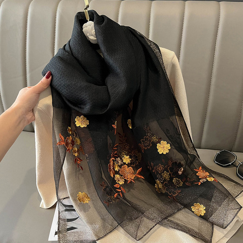  new fashionable silk blended autumn and winter warm scarf, fashionable high-end long shawl, printed scarf for outer wear
