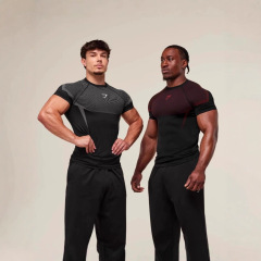 GYMSHARK 外国貿易人気スポーツフィットネストップスカジュアル通気性タイツメンズ半袖マッスルシャークトレンド