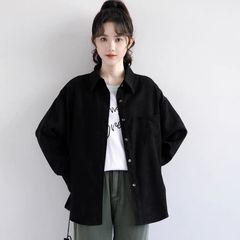 2025春秋新款复古港风黑色衬衫女宽松bf长袖衬衣休闲学生薄外套潮