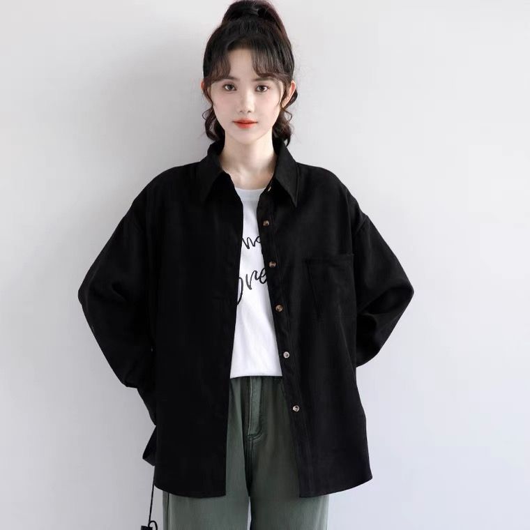2025春秋新款复古港风黑色衬衫女宽松bf长袖衬衣休闲学生薄外套潮|undefined