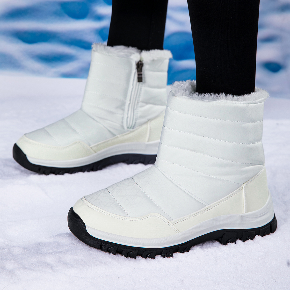 Botas de Nieve y Senderismo Térmicas de Cuero Sintético y TPR Antideslizante para Invierno