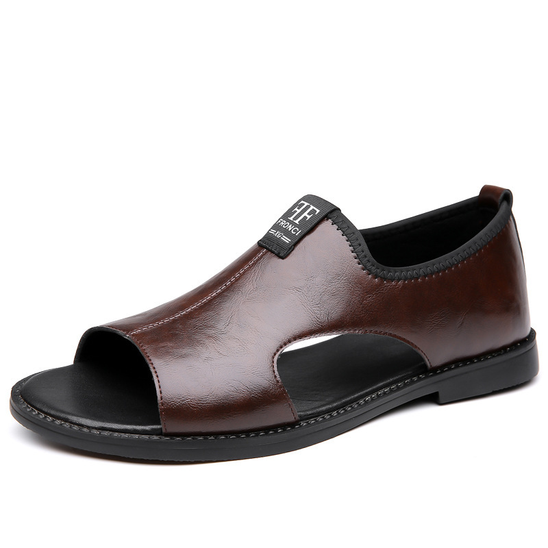 Men’s Slip-On Genuine Leather Slide Sandals, Soft Flat Open Back Casual Summer Slippers_vogvips.com
