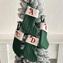 S 36246 Green Letter Knit Socks Christmas Decorations ��ĸ��