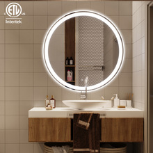 简约圆形led浴室镜高清除雾卧室化妆镜 酒店卫生间智能三色防爆镜