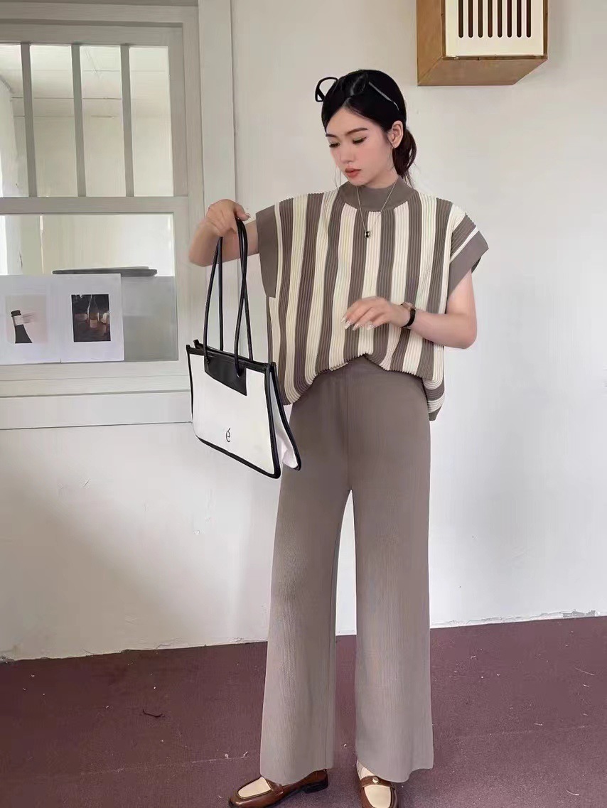Women's Gender Daily Women's Casual Elegant Stripe Polyester Pant Co-ord Set Pants Sets