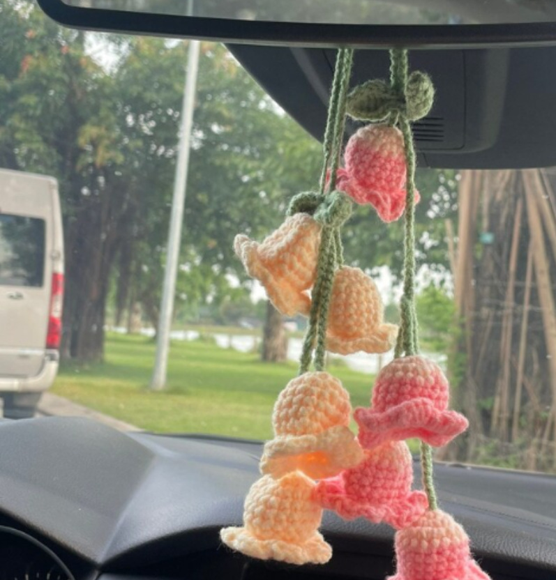 Plant, Heart Shape Pattern Hand-crocheted Chlorophytum Potted Yarn Car Rearview Mirror Creative Ornament