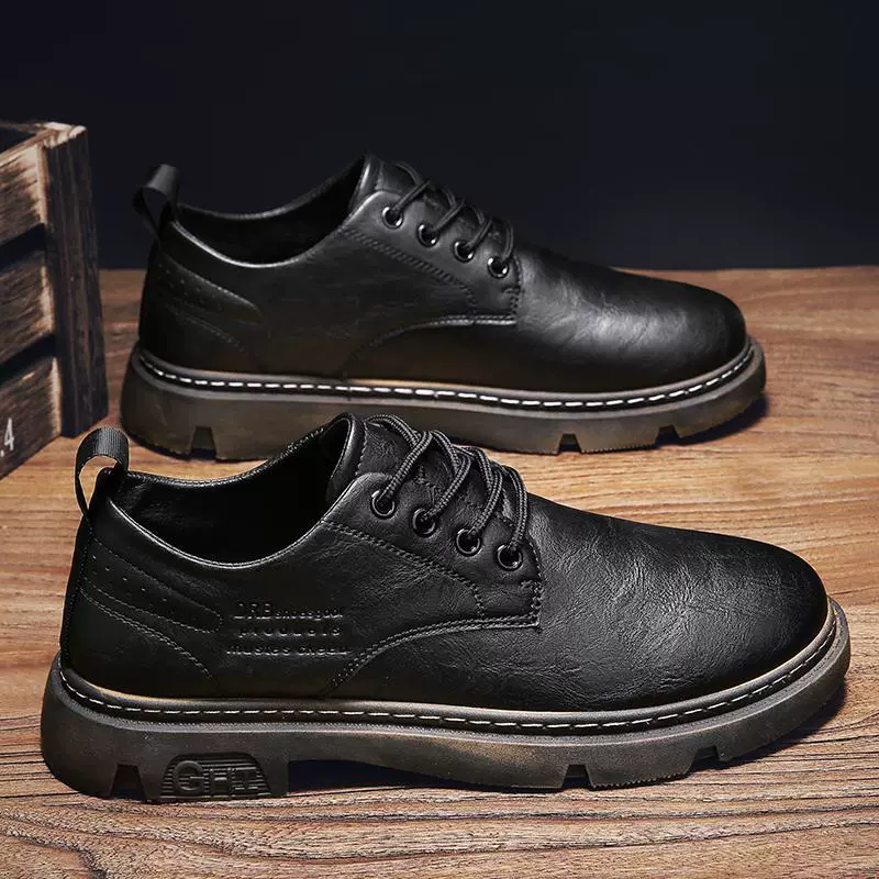 Мужские ботинки 2025 новые черные кожаные туфли модные повседневные рабочие туфли износостойкие весенне-осенние мужские туфли осень-зима дышащие