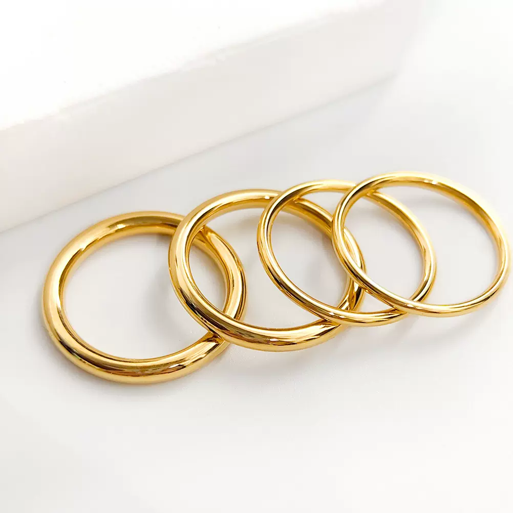 欧美跨境不锈钢素圈戒指女小众高级感ins金色圆线指环不掉色首饰