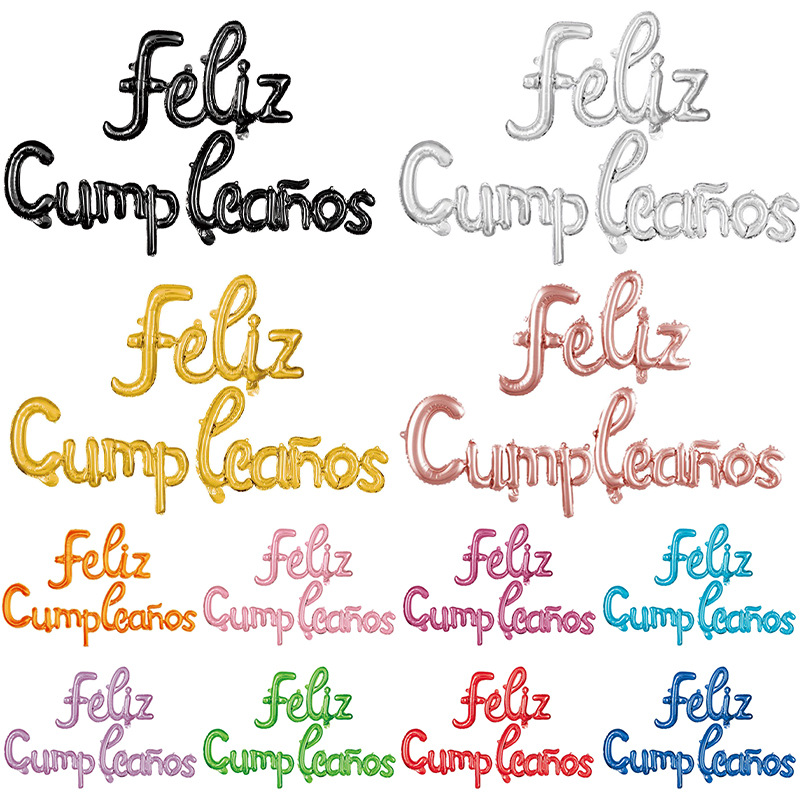 Juego de globos de feliz cumpleaños en español siamés Globos de película de aluminio Globos de decoración de fiesta de cumpleaños en minúsculas en español