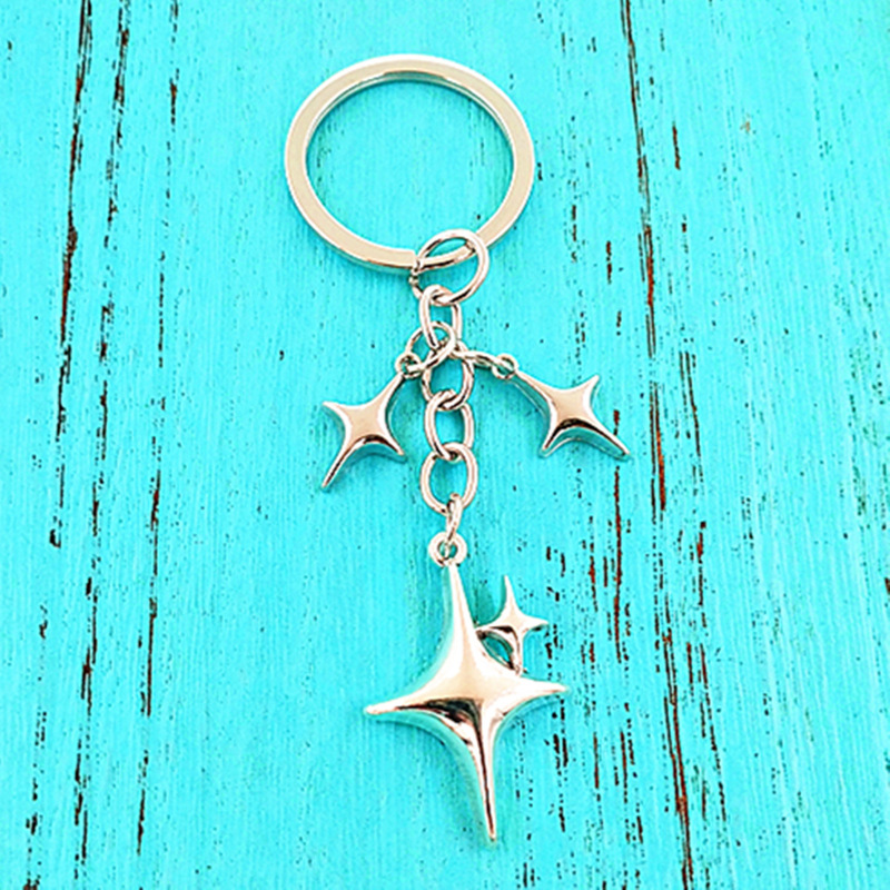 Creative Moon Star Pendant Keychain Lucky Four-Pointed Star Tassel Key Ring Girls Simple Bag Pendant