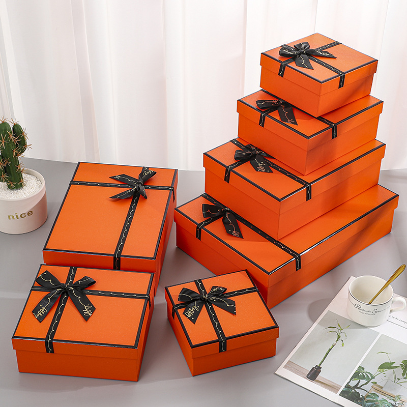 Wholesale Orange Bow Gift Box Heaven and Earth Cover Large Gift Box Valentine's Day Souvenir Birthday Gift Box
