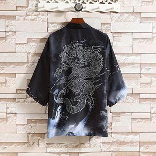 Summer 2024 New Chinese Style Men's Crane White Dragon Printed Hanfu Coat Japanese Style plus size Cardigan Men's Cape