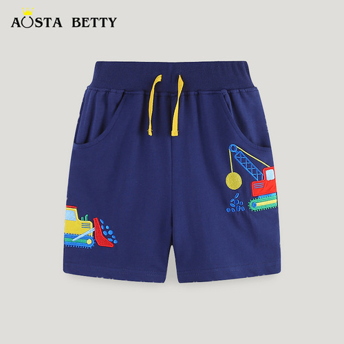 2024 Summer New Arrival Boys Embroidered Shorts Casual Fashion Baby Pants European and American Style Medium Children's Five-Finger Shorts
