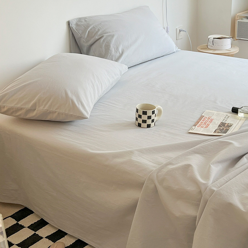 Sábanas de algodón lavado de color sólido de algodón pieza única 100 sábanas de algodón puro para dormir desnudas cama individual dormitorio individual doble traje de tres piezas 3