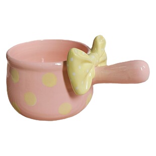 Girl's Cute Bow Point Handle Bowl Noodle Bowl Fruit Bowl Student Dormitory Rice Bowl Dopamine Wind Ceramic Bowl