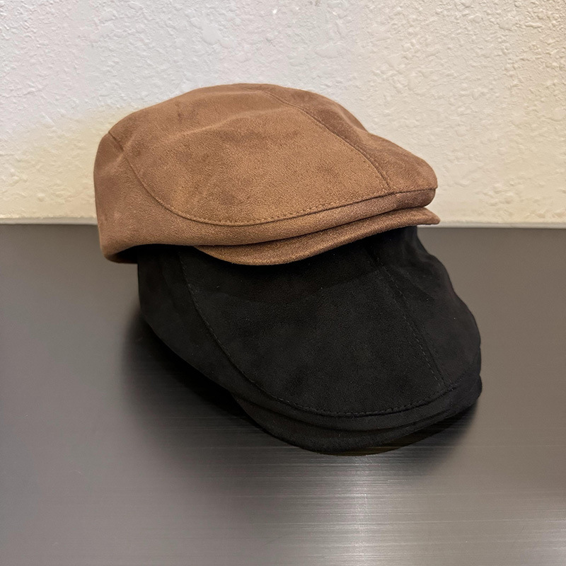 Corea del Sur sólido simple gorra de seda de cauda mujer otoño invierno casual versátil cara pequeña boina marrón hombre