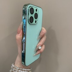 电镀冰感玻璃原机色适用iPhone16手机壳15纯色14情侣13新款无标版