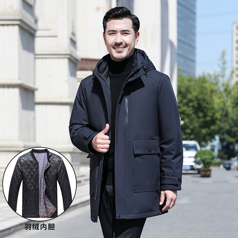 2025 Winter Middle-Aged and Elderly Men's down Jacket, Men's Mid-Length Warm and Cold-Proof Parka Coat