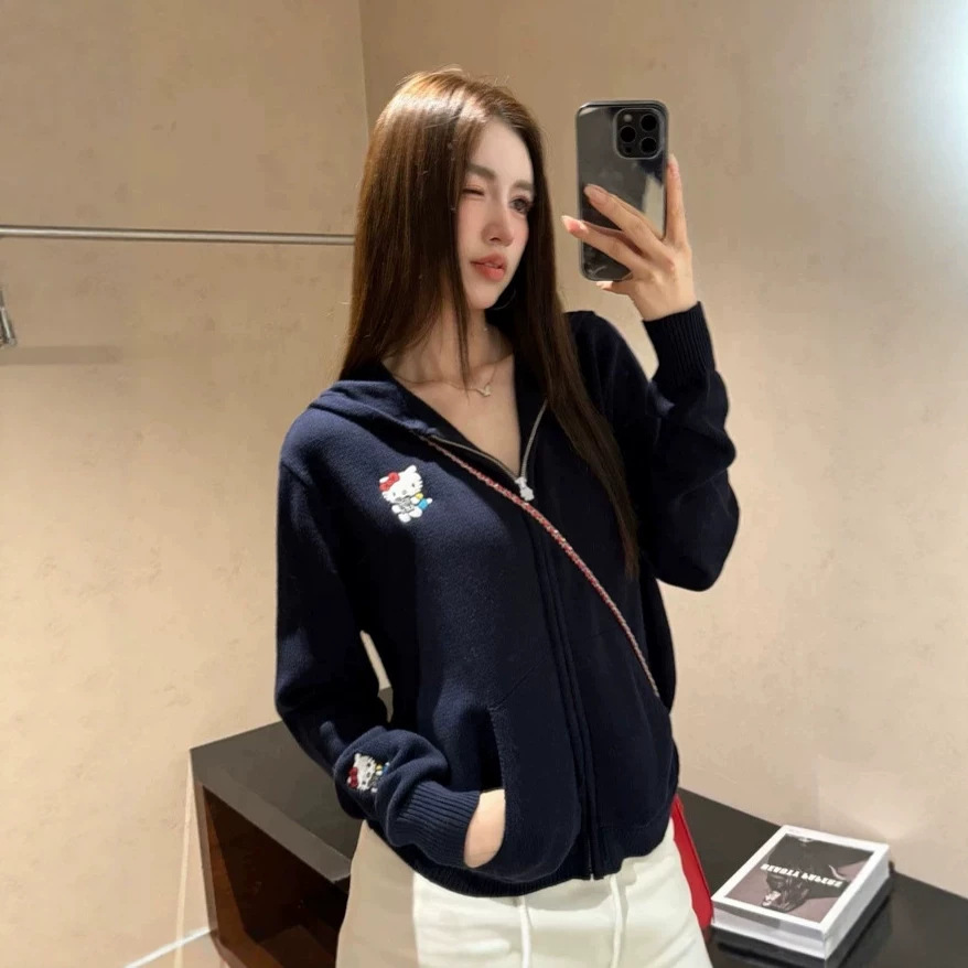 Urban火柴人26新款kitty限定毛衣连帽开衫针织衫藏青长袖拉链外套