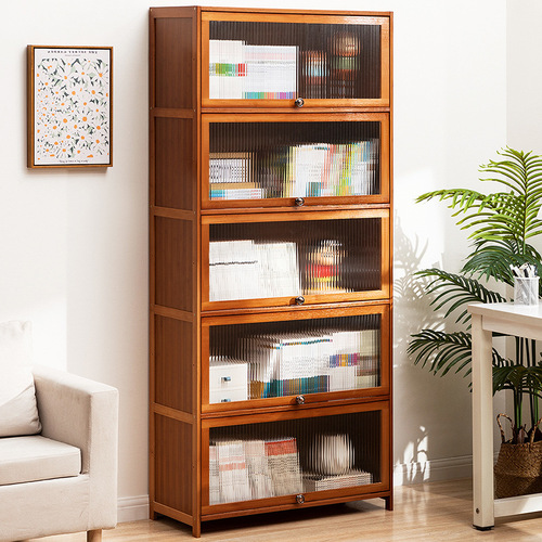 Bookshelf rack floor-standing bookcase reading rack children's home living room simple solid wood multi-layer storage cabinet