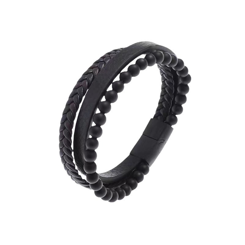 Hot-Selling Natural Volcanic Stone Multi-Layer Men's Leather Woven Bracelet Manufacturer Wholesale_voghion.com
