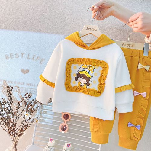 Girls' Autumn Clothes Hooded Sweatshirt and Pants Two-Piece Set Autumn Baby Casual Korean Version Children's Clothing Children's Long-Sleeved Suit 2002 