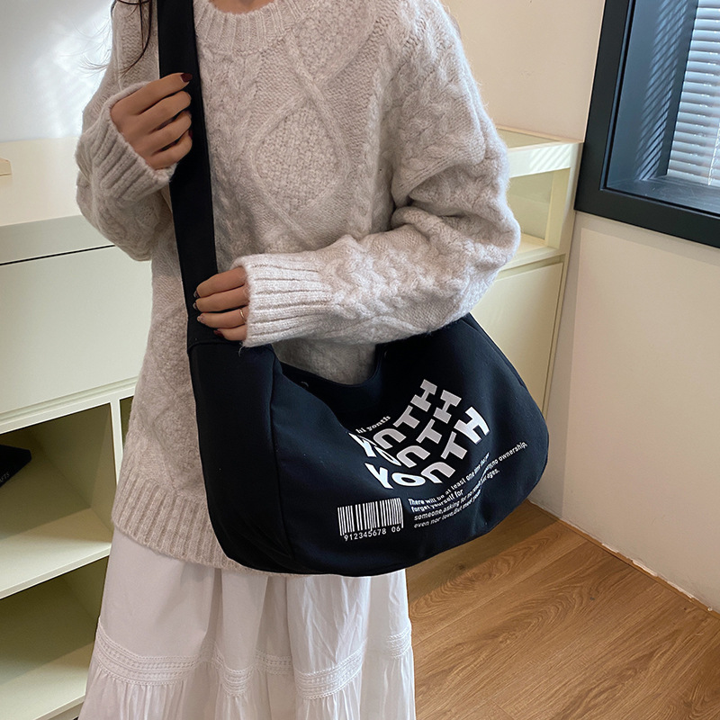 Korean-style canvas bag, artistic Japanese-style Instagram simple single-shoulder bag, school student schoolbag, men's large-capacity commuting bag undefined